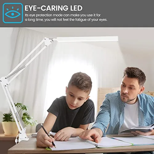 SKYLEO ▫️ Candeeiro de secretária LED - Candeeiro de secretária LED potente com pinça - Proteção ocular - Candeeiro de secretária LED - 3 modos de iluminação × 10 níveis de luminosidade - Branco 6