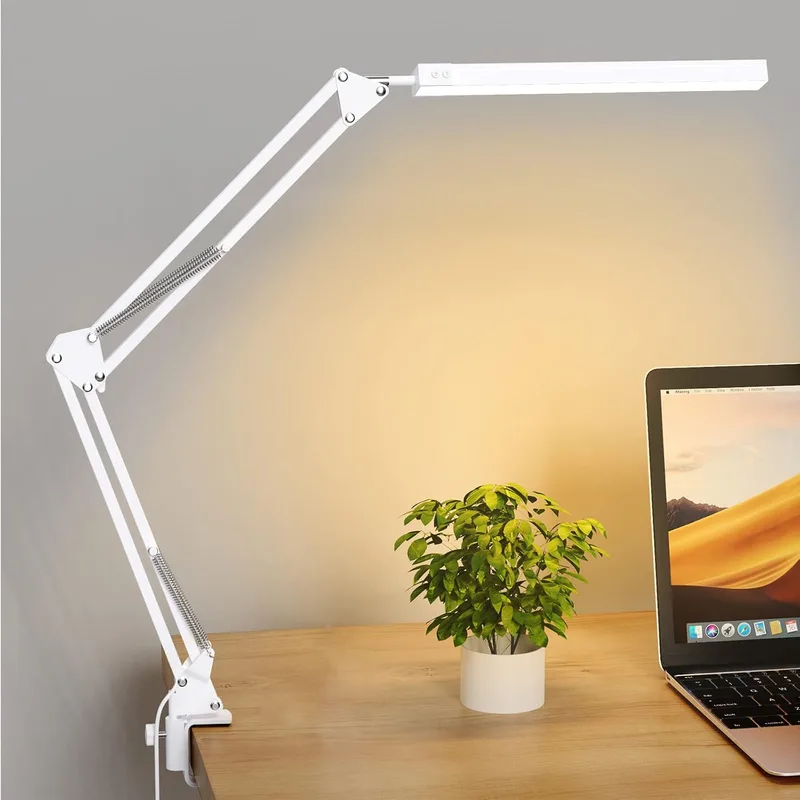 SKYLEO ▫️ Candeeiro de secretária LED - Candeeiro de secretária LED potente com pinça - Proteção ocular - Candeeiro de secretária LED - 3 modos de iluminação × 10 níveis de luminosidade - Branco