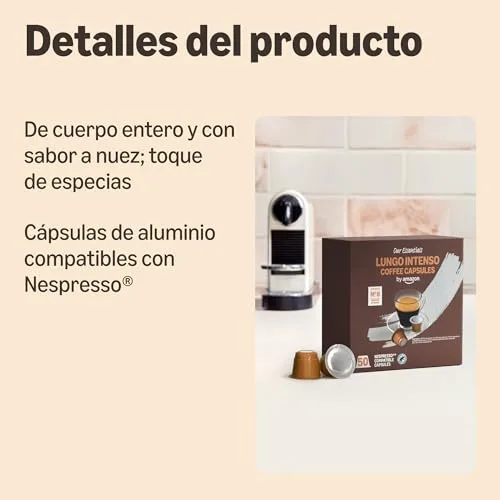 by Amazon ▫️ da Amazon: Cápsulas de café «Lungo Intenso» em plástico, compatíveis com Nespresso, torra média, 100 unidades (2 embalagens de 50), certificadas pela Rainforest Alliance 3