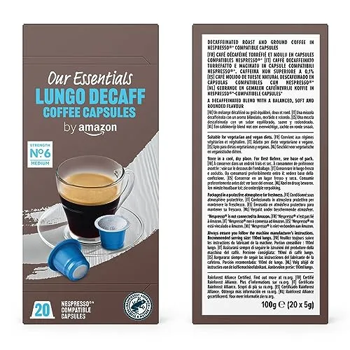 by Amazon ▫️ da Amazon: Pacote Misto Padrão de Cápsulas de Café Expresso em Plástico Compatíveis com Nespresso, Torra Média, 80 unidades (4 embalagens de 20), Certificadas pela Rainforest Alliance 3