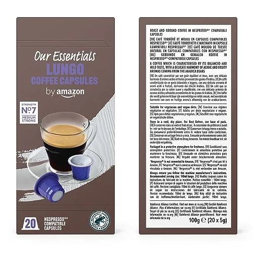 by Amazon ▫️ da Amazon: Pacote Misto Padrão de Cápsulas de Café Expresso em Plástico Compatíveis com Nespresso, Torra Média, 80 unidades (4 embalagens de 20), Certificadas pela Rainforest Alliance 4