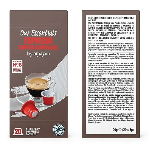 by Amazon ▫️ da Amazon: Pacote Misto Padrão de Cápsulas de Café Expresso em Plástico Compatíveis com Nespresso, Torra Média, 80 unidades (4 embalagens de 20), Certificadas pela Rainforest Alliance 5