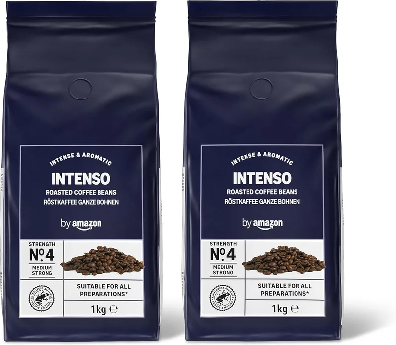 by Amazon ▫️ da Amazon Grãos de Café Intenso, Torra Escura, 2 kg (2 embalagens de 1 kg), Certificados pela Rainforest Alliance