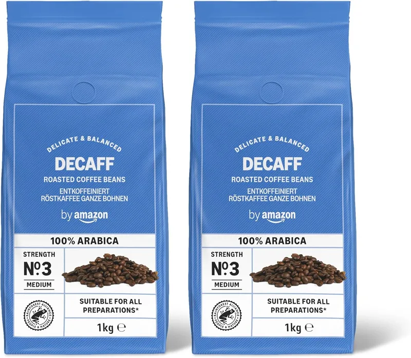 by Amazon ▫️ Café descafeinado em grão, torrado leve, certificado pela Rainforest Alliance, 1 kg (embalagem de 2)