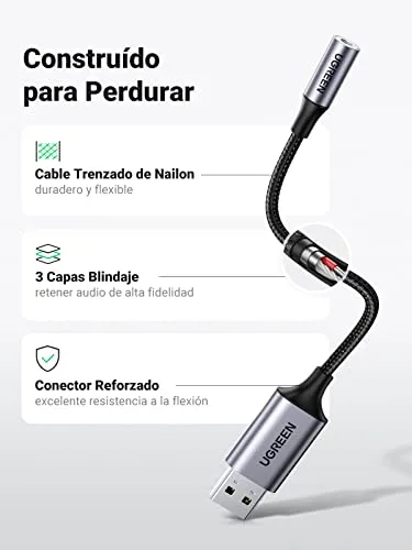 UGREEN ▫️ Adaptador de áudio USB para conector de 3,5 mm - Placa de som 5