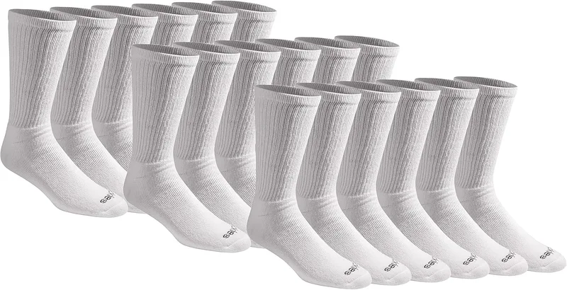 Dickies ▫️ Men's Multi-Pack Cotton Blend Cushioned Work Crew Socks 36, White (18 Pairs), Shoe Size: 6-12