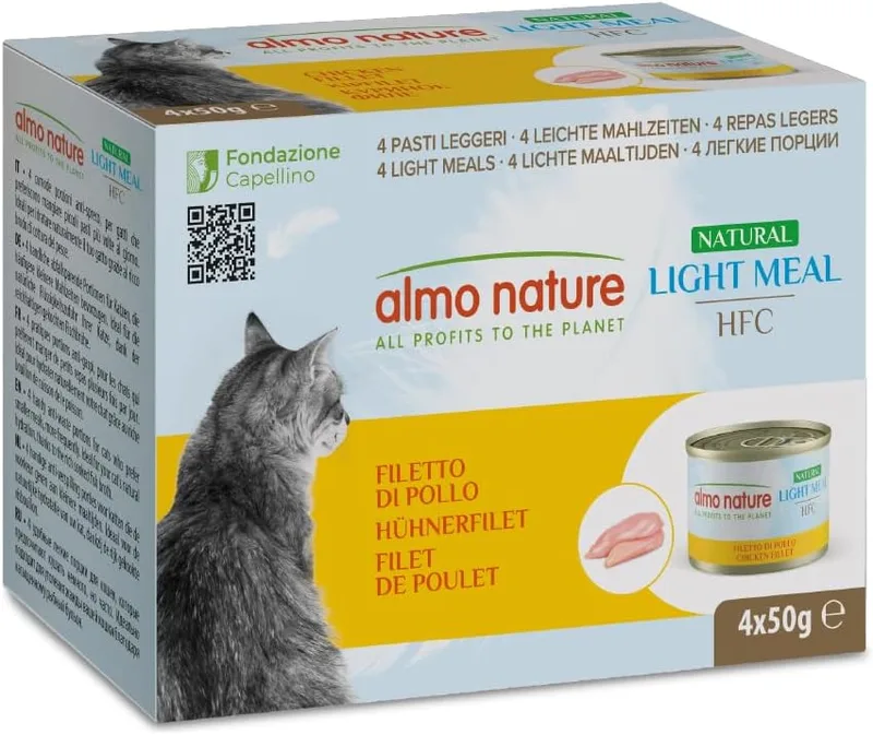 almo nature ▫️ HFC Natural Light Meal - Filete de Frango - Ração húmida para gatos adultos: 4 caixas de 50 g