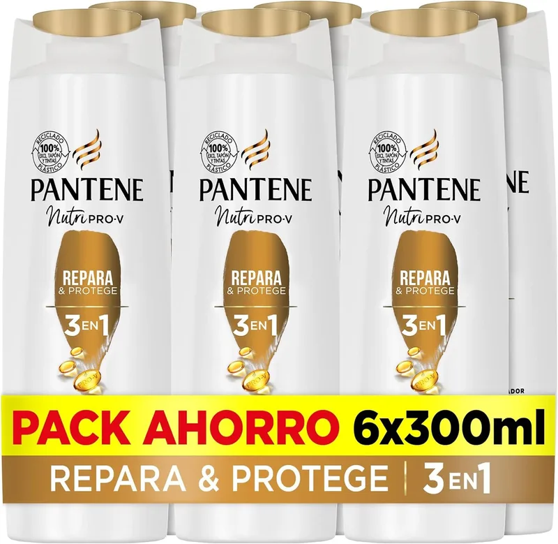Pantene ▫️ Champô + Condicionador + Tratamento 3 em 1 Repara & Protege Nutri Pro-V, para cabelos fracos e danificados, 6 x 300 ml
