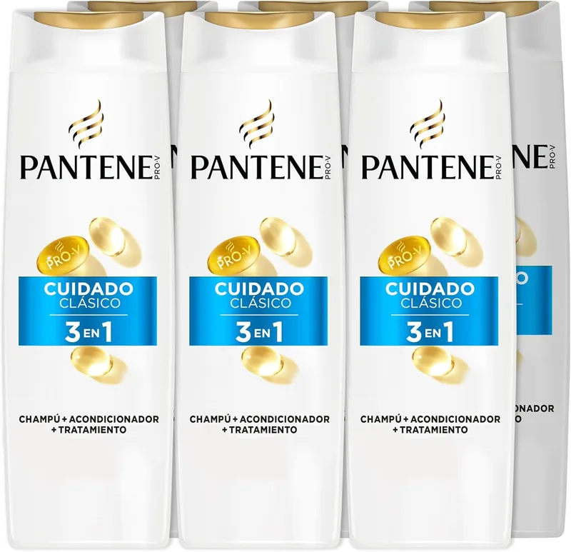 Pantene ▫️ Champô + Condicionador + Tratamento 3 em 1 Cuidado Clássico Nutri Pro-V com fórmula Pro-V + antioxidantes, para cabelo normal e misto, 300 ml (Embalagem de 6)