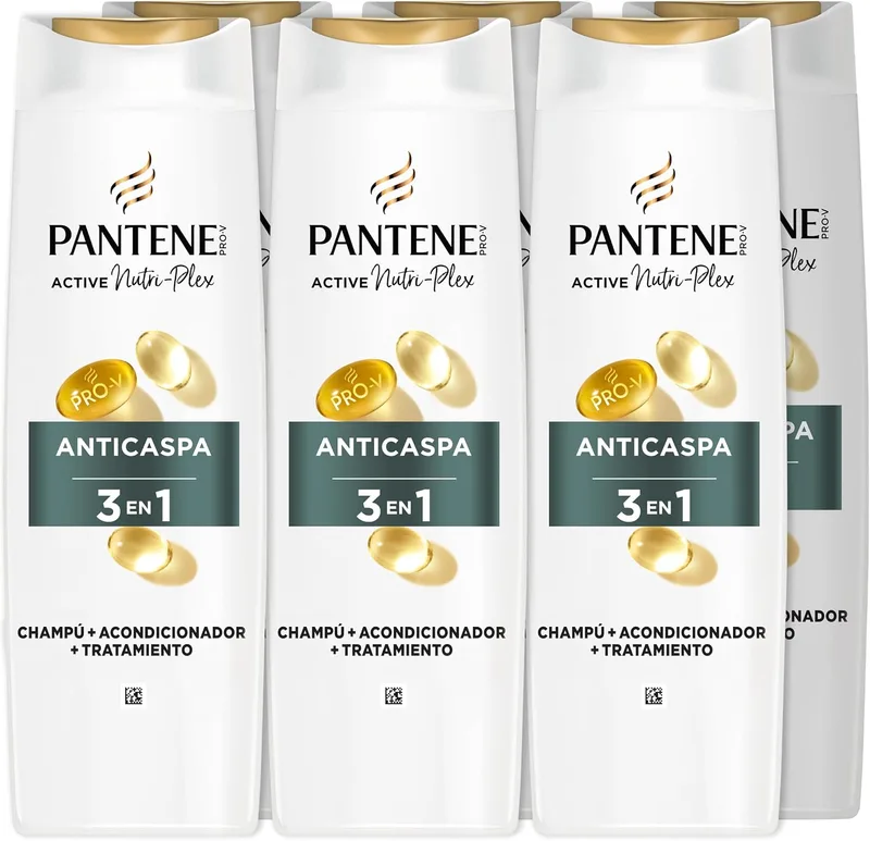 Pantene ▫️ Nutri Pro-V Champô Anticaspa 3 em 1 para Todos os Tipos de Cabelo, 6x300 ml