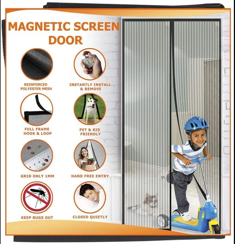 WENT ▫️ Rede mosquiteira magnética para porta 90 x 210 cm, vários tamanhos, cortina mosquiteira para porta exterior, fecho automático, não requer ferramentas, fácil de instalar, cinzento puro 3