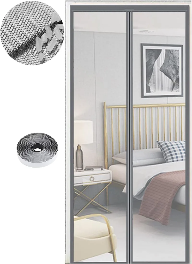 WENT ▫️ Rede mosquiteira magnética para porta 90 x 210 cm, vários tamanhos, cortina mosquiteira para porta exterior, fecho automático, não requer ferramentas, fácil de instalar, cinzento puro