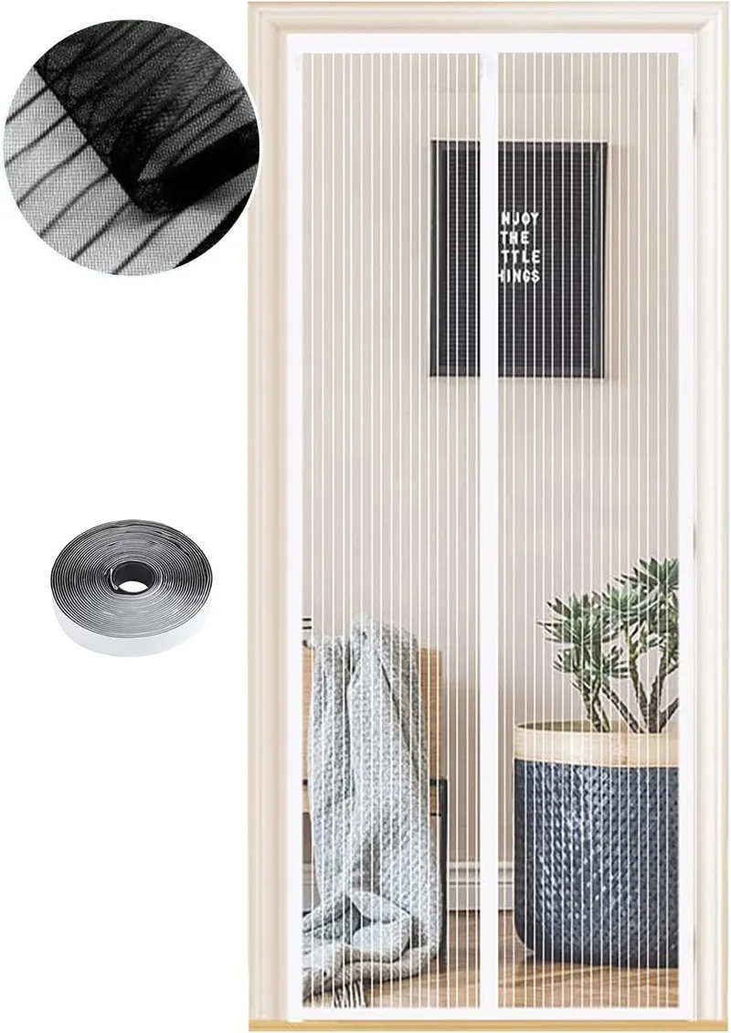 WENT ▫️ Biombo magnético para portas 100 x 220 cm, vários tamanhos, cortina para portas exteriores, fecho automático, sem necessidade de ferramentas, fácil de instalar, riscas brancas