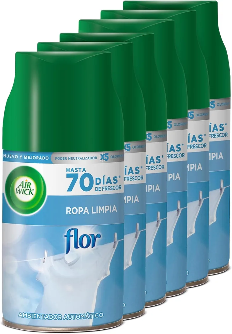 Air Wick ▫️ Freshmatic - Recargas para difusor automático em spray, Essência para a casa com aroma a Roupa Limpa, Azul, 250 ml (Embalagem de 6)