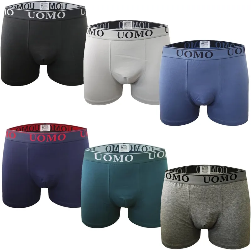 Channo ▫️ Boxers básicos de algodão, justos, de cor lisa, confortáveis e suaves. Conjunto de 6 boxers. Coleção UOMO