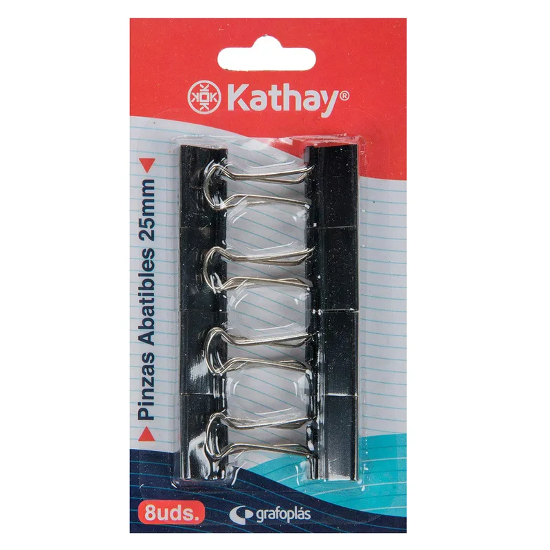 Kathay ▫️ 86400810. Embalagem de 8 pinças rebatíveis, 25 mm, cor preta