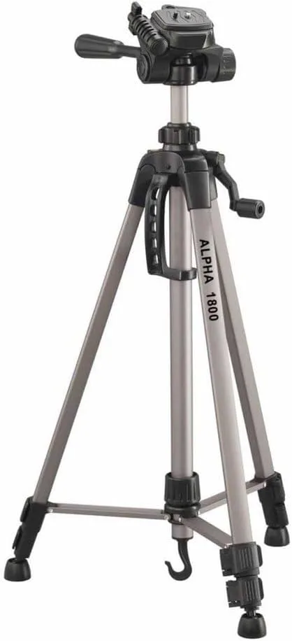 Cullmann ▫️ 52118 - Tripé móvel Alpha 1800 com suporte para smartphone (altura da extensão 140 cm, tamanho da embalagem 56 cm, com cabeça de 3 vias, carga máx. 2 kg, peso 900 g), prateado