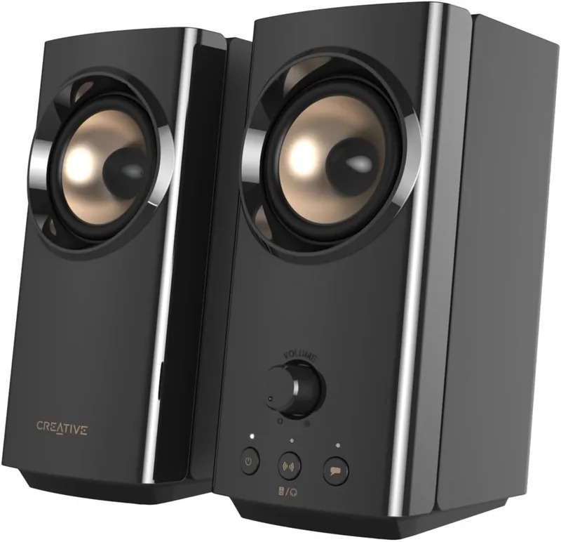 CREATIVE ▫️ T60 Colunas de secretária compactas 2.0 com Clear Dialog e Sound Blaster Surround, áudio USB-C, portas para microfone e auscultadores, Bluetooth 5.0, para computadores e portáteis