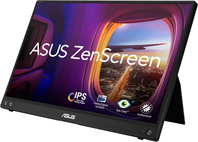 ASUS ▫️ ZenScreen MB16ACV - Monitor USB portátil, 15,6", Full HD (IPS, conetividade híbrida, USB Type-C, anti-clicker, luz azul reduzida, tratamento anti-bacteriano), 250cd/m², preto