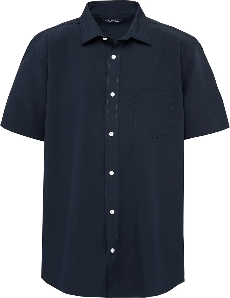 Nautica ▫️ Camisa de manga curta Uniform Performance Oxford com botões, para homem