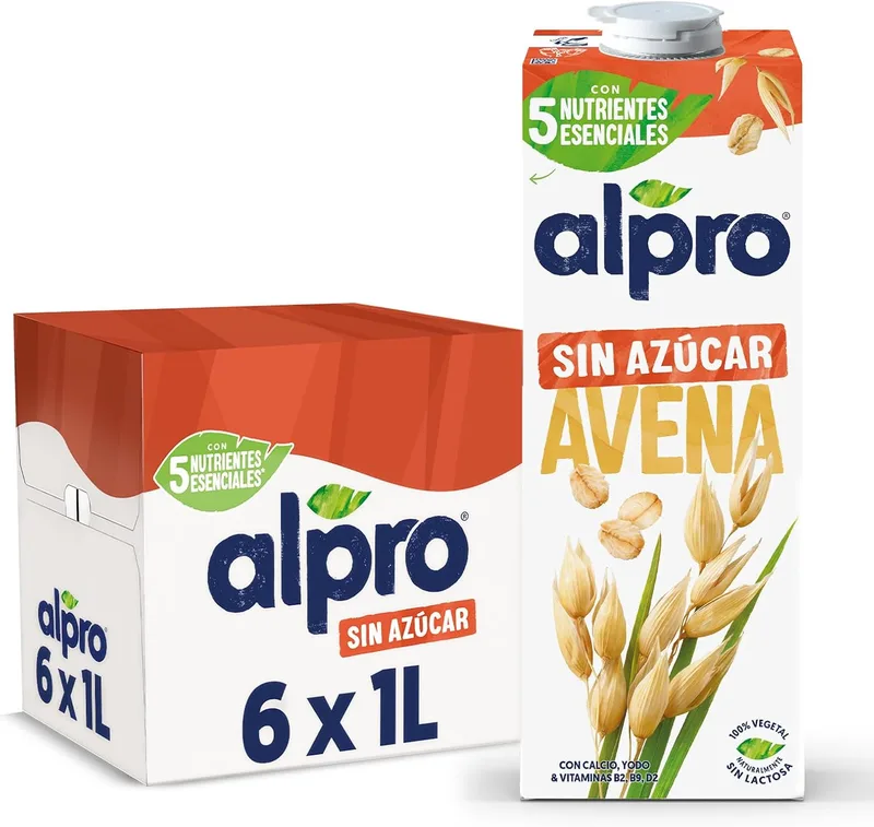 Alpro ▫️ Bebida Vegetal de Aveia sem Açúcar - Embalagem de 6 x 1 L