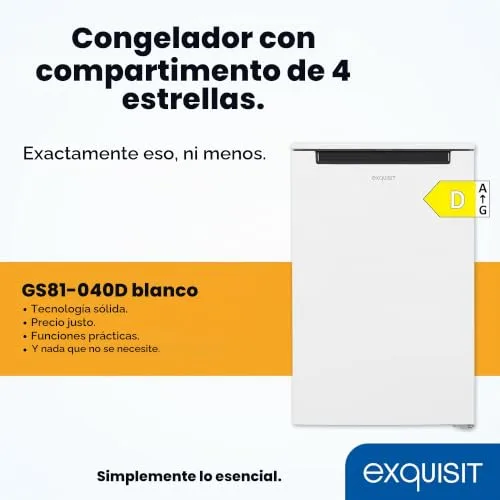 Exquisit ▫️ Congelador vertical 87 L, 4 estrelas, classe D, cor branca, 3 gavetas, descongelação manual, termóstato regulável, porta reversível, 40 dB, consumo de 132 kWh/ano, 85,5 x 54,5 x 58 cm 2