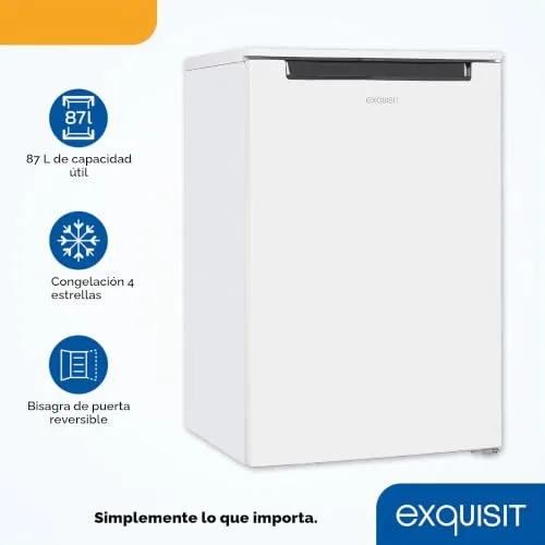 Exquisit ▫️ Congelador vertical 87 L, 4 estrelas, classe D, cor branca, 3 gavetas, descongelação manual, termóstato regulável, porta reversível, 40 dB, consumo de 132 kWh/ano, 85,5 x 54,5 x 58 cm 3