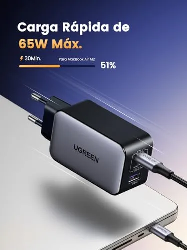 UGREEN ▫️ Nexode 65 W Carregador USB-C com carregamento rápido e várias portas (cinzento) 2
