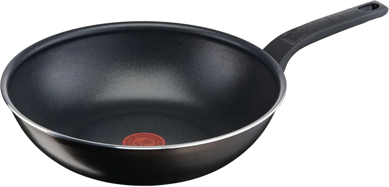 Tefal ▫️ Easy Cook & Clean B55519 Frigideira wok de 28 cm, com revestimento antiaderente, segura, indicador térmico, base estável, cozinha saudável, cor preta