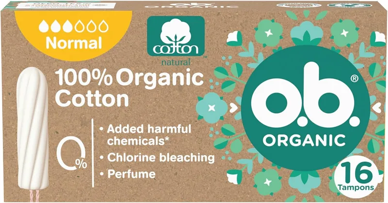 o.b. ▫️ o. b. ORGANIC Tampões 100% algodão orgânico (1 x 16 unid.), tampões sem aplicador de absorção normal, tampões descartáveis sem substâncias nocivas