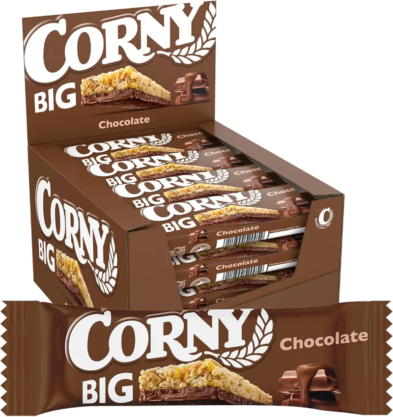 Corny ▫️ Big Barras de Cereais com Sabor a Chocolate, 24 x 50 g | Clássico e Intenso, Formato Grande, Textura Crocante, Fonte de Fibra e Energia, Snack para o Desporto ou para Estudar