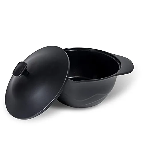 Moneta ▫️ Panela Lirica com 2 pegas e tampa, revestimento exterior preto acetinado antiaderente e resistente a riscos, adequada para todos os tipos de fogões, lavável na máquina de lavar louça, 24 cm 2