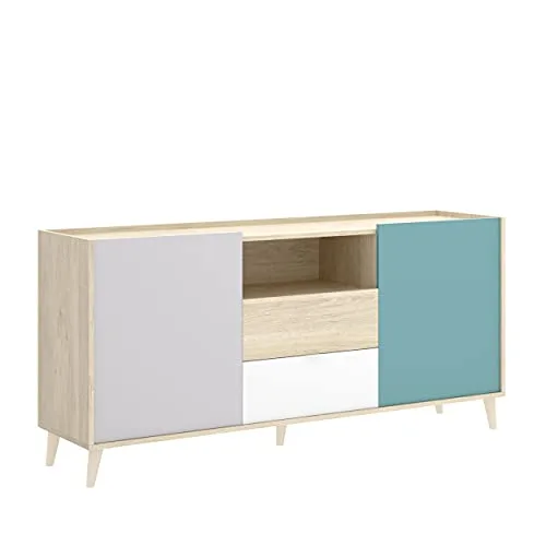 DEKIT GRUPO RIMOBEL ▫️ NOVA - APARADOR DE 2 PORTAS E 2 GAVETAS COM ESPAÇO DE ARMAZENAMENTO - 75 x 155 x 43 cm - BRANCO / NATURAL / CINZENTO / ESMERALDA 6