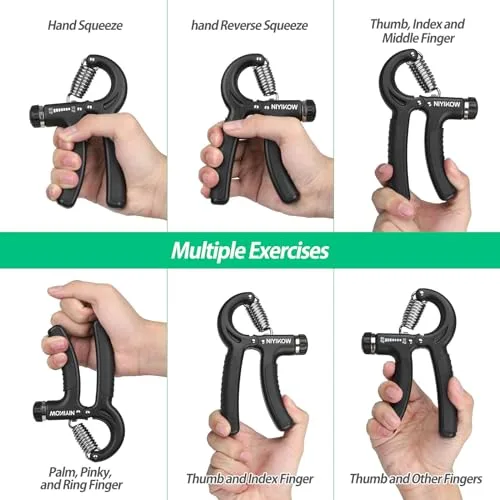 NIYIKOW ▫️ Hand Grip, Exercício para o antebraço, Fortalecedor da força de preensão das mãos, Resistência ajustável de 10 a 60 kg (22 a 132 libras), Aparelho de treino para as mãos antiderrapante, para músicos e desportistas 3