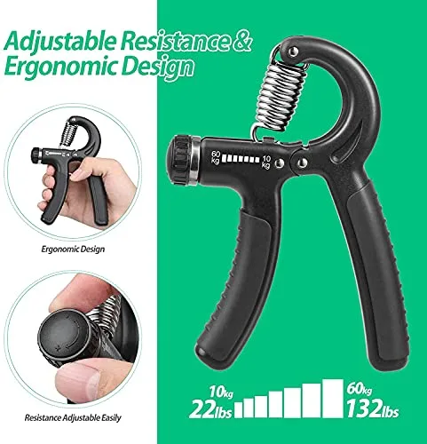 NIYIKOW ▫️ Hand Grip, Exercício para o antebraço, Fortalecedor da força de preensão das mãos, Resistência ajustável de 10 a 60 kg (22 a 132 libras), Aparelho de treino para as mãos antiderrapante, para músicos e desportistas 4