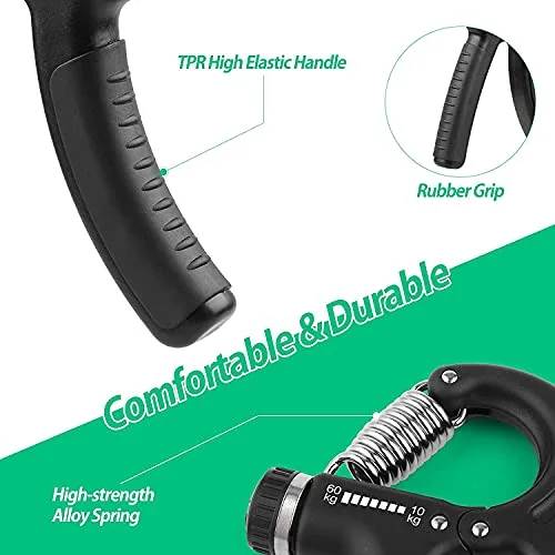 NIYIKOW ▫️ Hand Grip, Exercício para o antebraço, Fortalecedor da força de preensão das mãos, Resistência ajustável de 10 a 60 kg (22 a 132 libras), Aparelho de treino para as mãos antiderrapante, para músicos e desportistas 5