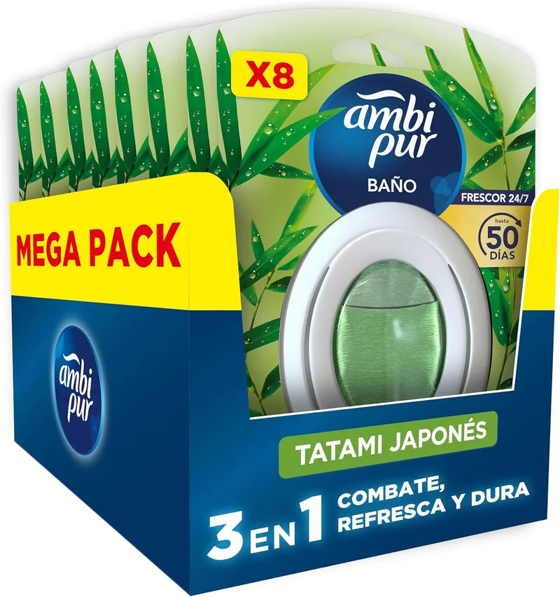 AMBIPUR ▫️ Ambientador de Casa de Banho Fragrância Tatami Japonesa, Embalagem de 8, Combate os odores e deixa um aroma fresco e leve.