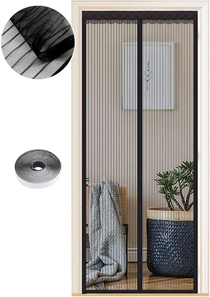 WENT ▫️ Rede mosquiteira magnética para porta 75 x 210 cm, vários tamanhos, cortina mosquiteira para porta exterior, fecho automático, não requer ferramentas, fácil de instalar, riscas pretas