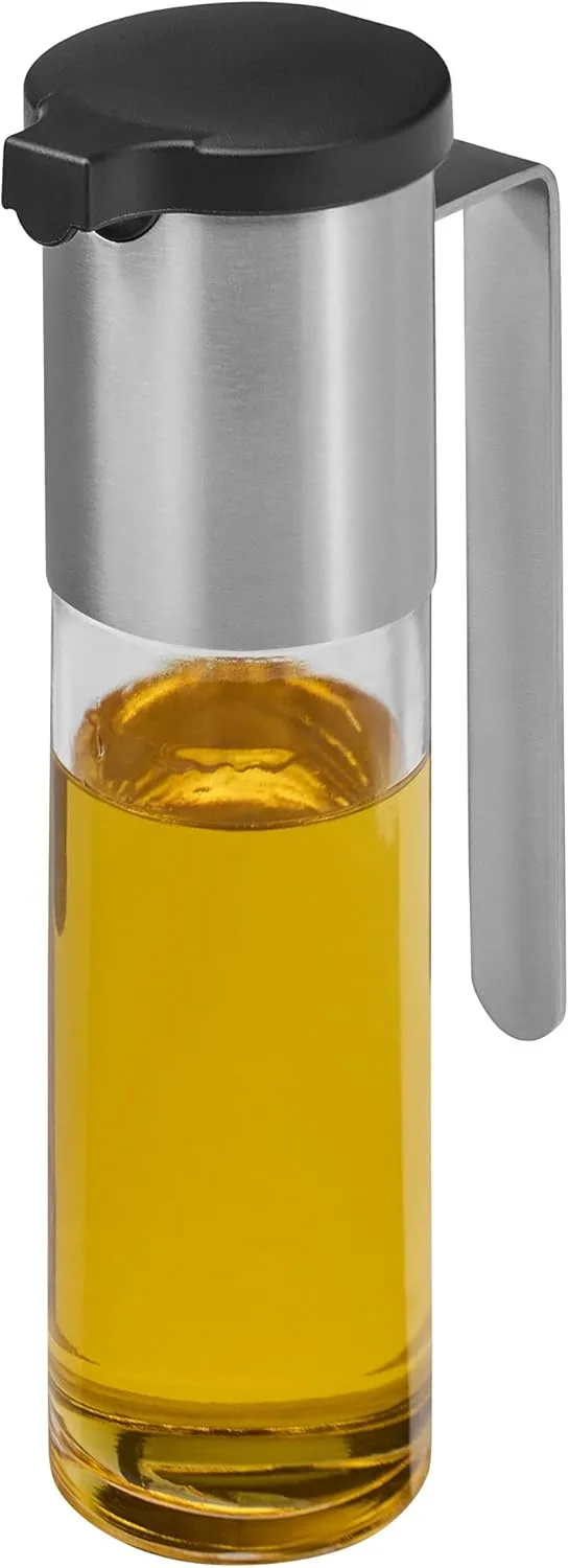 WMF Basic - Dispensador de vinagre e óleo 120 ml, dispensador de vinagre e óleo com tampa aromática, abertura de retorno, recipiente de vidro, aço inoxidável cromado mate