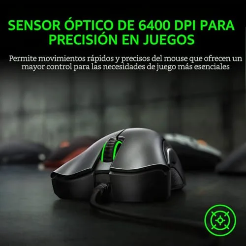 Razer ▫️ DeathAdder Essential - Rato para jogos com sensor ótico, 6400 DPI (5 botões programáveis, interruptores mecânicos, apoios laterais em borracha), Preto 2