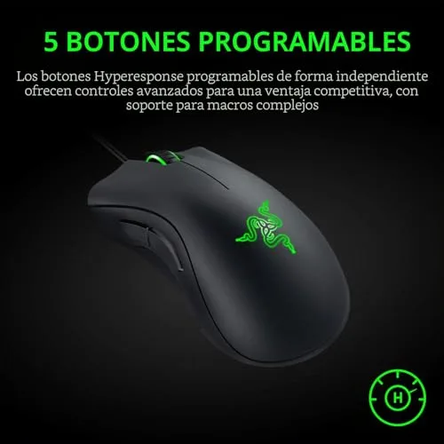 Razer ▫️ DeathAdder Essential - Rato para jogos com sensor ótico, 6400 DPI (5 botões programáveis, interruptores mecânicos, apoios laterais em borracha), Preto 4