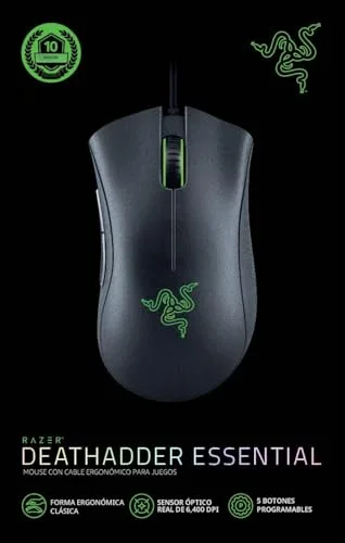 Razer ▫️ DeathAdder Essential - Rato para jogos com sensor ótico, 6400 DPI (5 botões programáveis, interruptores mecânicos, apoios laterais em borracha), Preto 6