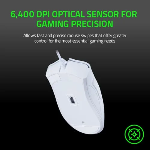 Razer ▫️ DeathAdder Essential - Rato para jogos, sensor ótico de 6400 dpi, 5 botões programáveis, interruptores mecânicos, apoios laterais em borracha - Branco 5