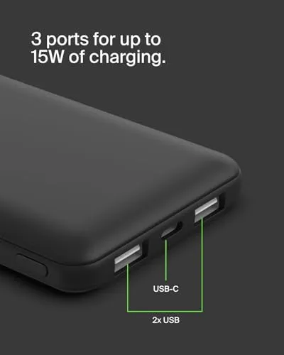 Belkin ▫️ Bateria externa BoostCharge de 10 000 mAh com portas USB-C e USB-A - Preta 2