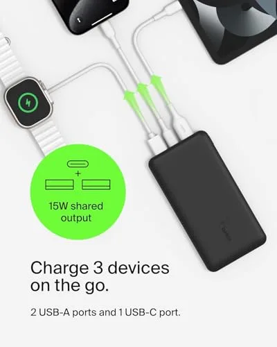Belkin ▫️ Bateria externa BoostCharge de 10 000 mAh com portas USB-C e USB-A - Preta 4