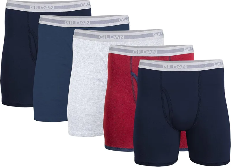 Gildan ▫️ Conjunto de 5 cuecas boxer masculinas Regular Leg (Multipack)