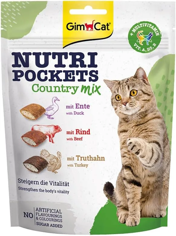 GimCat ▫️ Nutri Pockets mistura campestre - Snack estaladiço para gatos, com recheio cremoso e ingredientes funcionais - 1 saco (1 x 150 g)