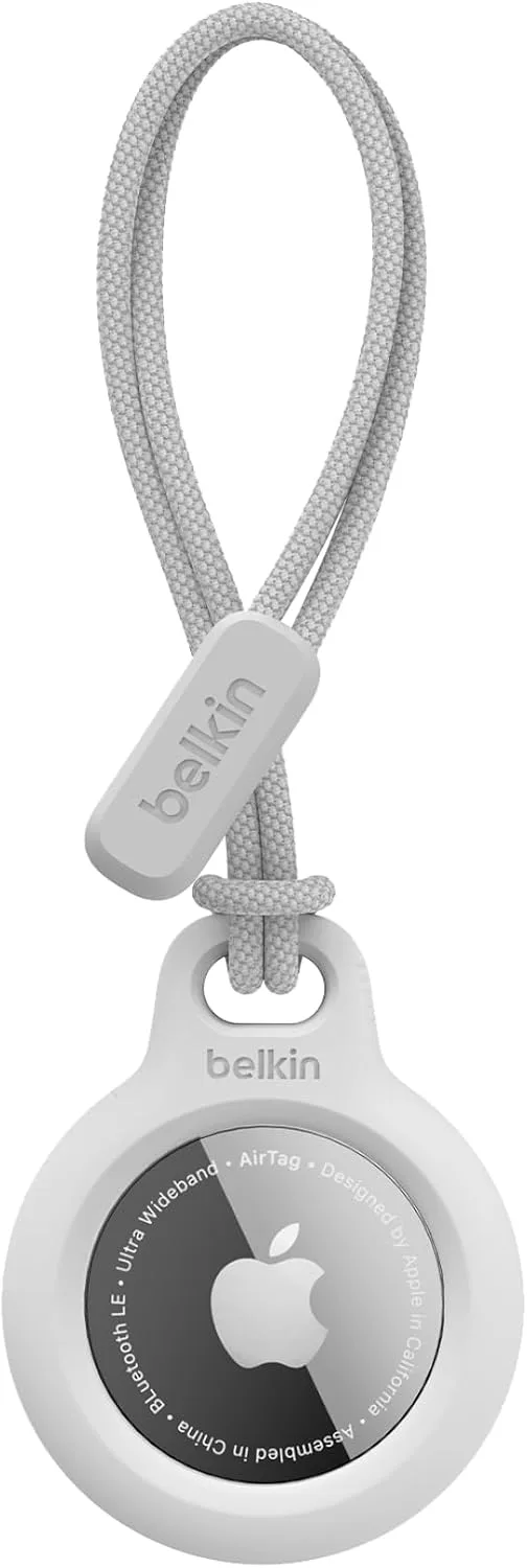 Belkin ▫️ Capa para AirTag com alça, porta-chaves AirTag resistente a riscos, fita para argola de porta-chaves, parte frontal aberta e bordas elevadas, capa, localizador de chaves, animais de estimação e malas, branco