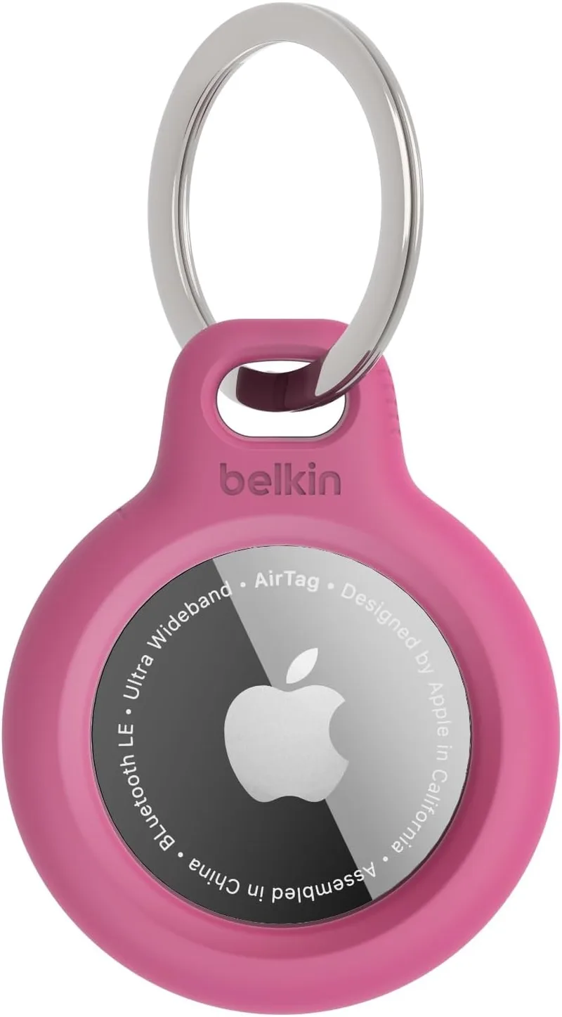 Belkin ▫️ Porta-chaves AirTag, capa resistente a riscos para AirTag com parte frontal aberta, bordas elevadas, proteção, localizador de chaves, animais de estimação, malas, bagagem, mochila e outros, rosa