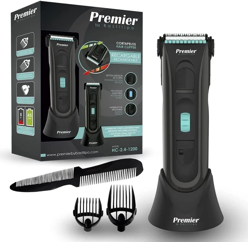 Bastilipo ▫️ Premier by - Máquina de cortar cabelo profissional 4 em 1 para homem, recarregável, para cabelo e barba, com acessórios - Máquina de cortar cabelo sem fios - Aparador de cabelo e barba - HC-2.4-1200